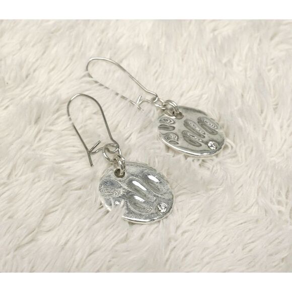 Classic Round Hammered Faux Silver Long Drop Earrings - Picture 1 of 4